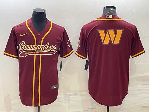 Men%27s Washington Commanders Burgundy Team Big Logo With Patch Cool Base Stitched Baseball Jersey